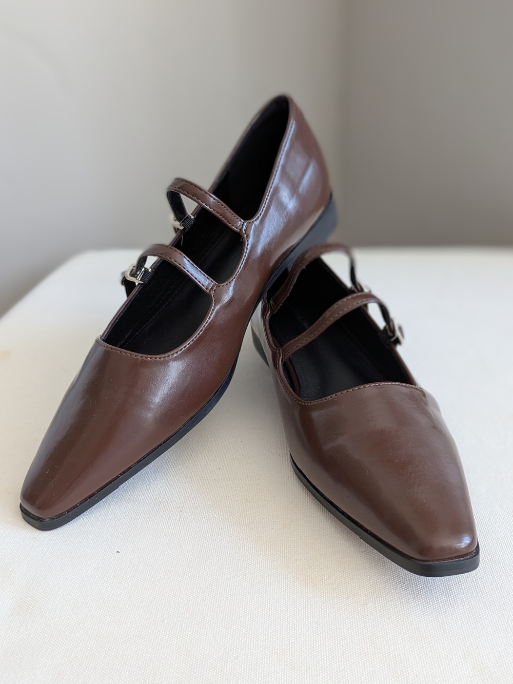 Women's Brown Double-Strap Flats Size 41/US 9.5